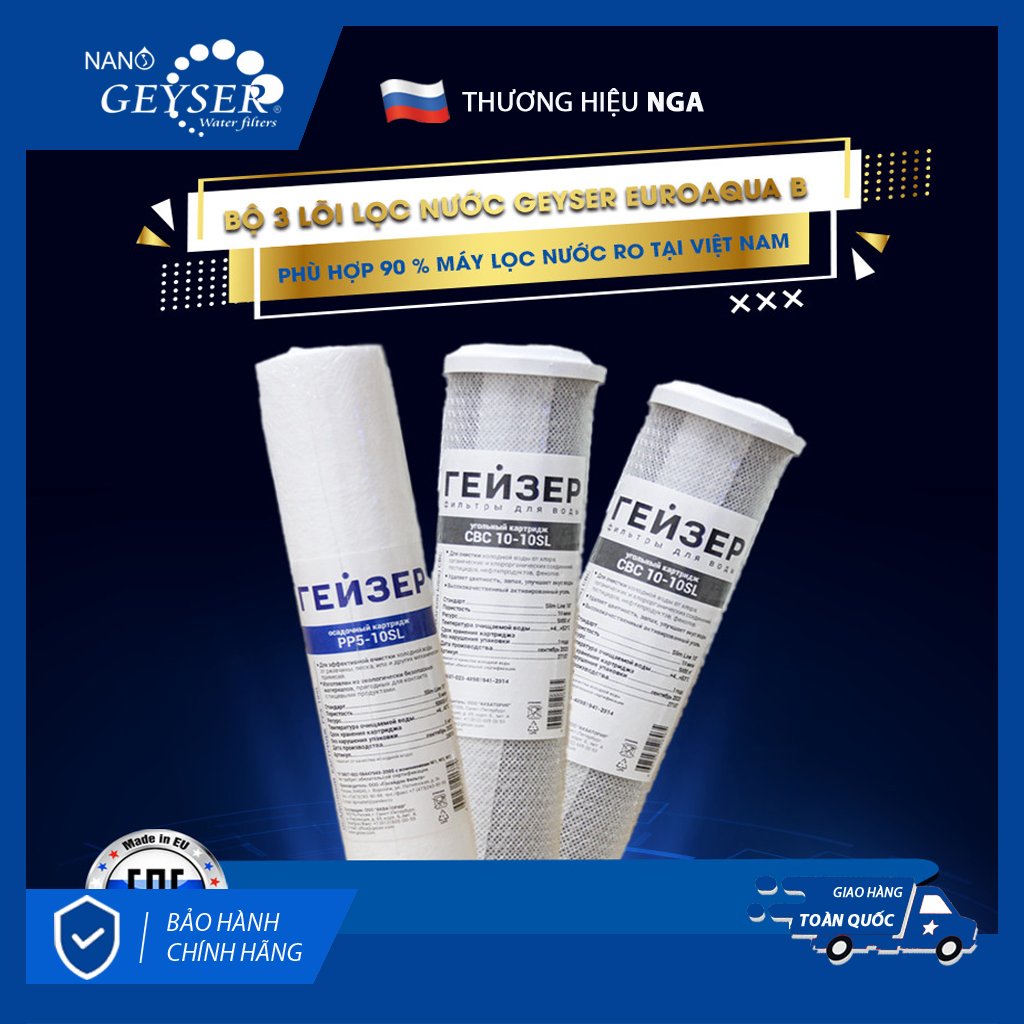 Bộ 3 lõi lọc nước 123 EuroAqua B thay lõi máy RO
