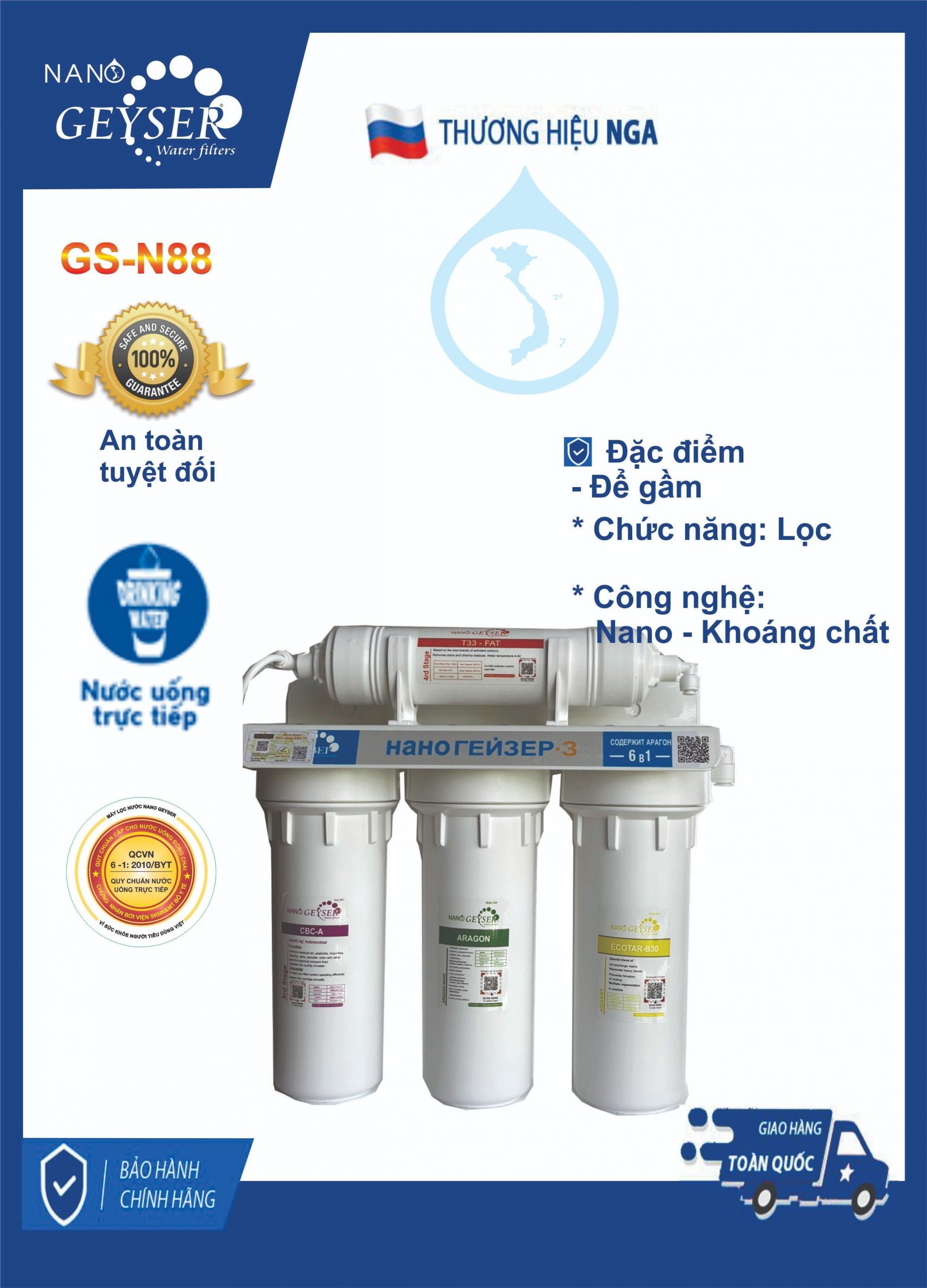 Máy lọc nước Nano Geyser Ion 3 – Không Dùng Điện Không Nước Thải